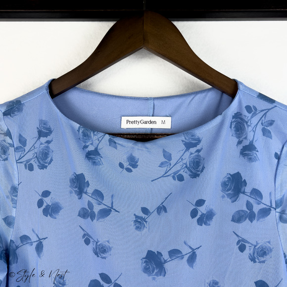 Boho Floral Sheer Mesh Bodycon Dress Fairy Coquette Tulle Flowy Size Medium - Picture 3 of 5